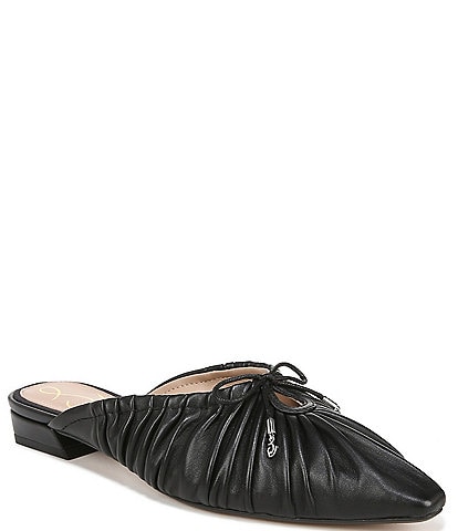 Sam Edelman Julia Leather Ruched Pointed Toe Bow Detail Mules