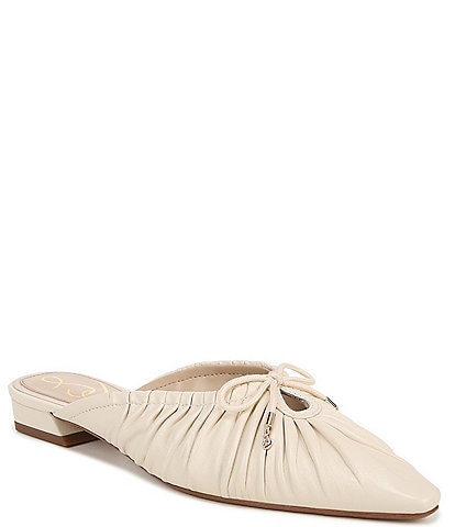 Sam Edelman Julia Leather Ruched Pointed Toe Bow Detail Mules