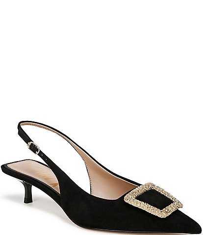 Sam Edelman Kammie Suede Buckle Embellished Point Toe Slingback Pumps