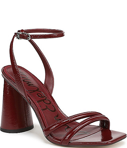 Sam Edelman Kia Patent Leather Sculptural Heel Ankle Strap Sandals
