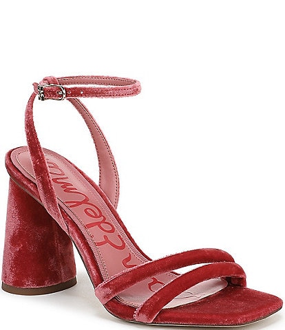 Sam Edelman Kia Velvet Fabric Sculptural Heel Ankle Strap Sandals
