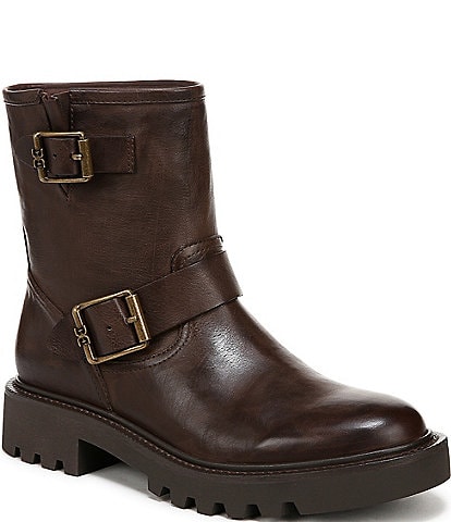 Sam Edelman Kinsley Leather Double Buckle Detail Chunky Lug Sole Moto Booties