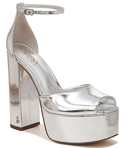 Liquid Metallic Platform Multi Strap Heels