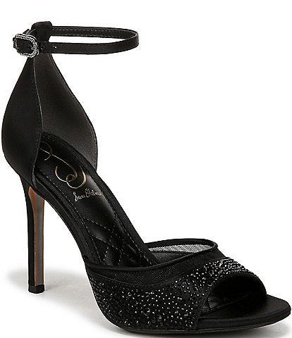 Sam Edelman Krissa Rhinestone Embellished Mesh Satin Open Toe Dress Pumps