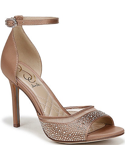 Sam Edelman Krissa Rhinestone Embellished Mesh Satin Open Toe Dress Pumps