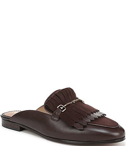 Sam Edelman Lainey Leather and Suede Fringe Bit Buckle Mule Loafers