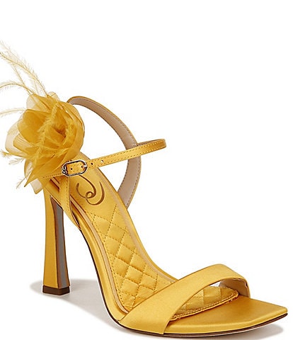 Sam Edelman Leana Satin Floral and Feather Detail Dress Sandals
