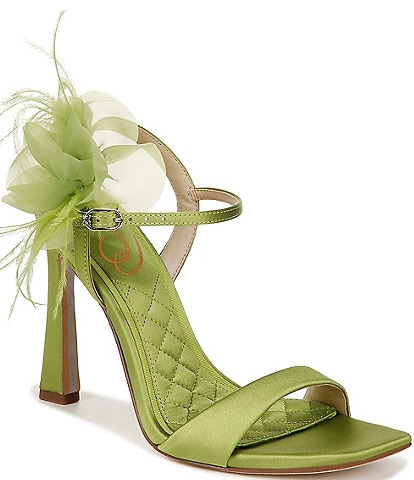 Sam Edelman Leana Satin Floral and Feather Detail Dress Sandals