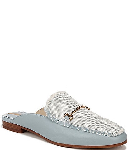 Sam Edelman Linnie Fray Leather and Fabric Bit Buckle Loafer Mules
