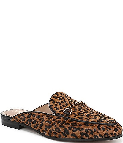 Sam Edelman Linnie Leopard Print Calf Hair Bit Buckle Flat Mules