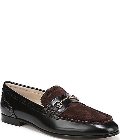 Sam Edelman Liona Perforated Leather and Suede Bit Buckle Loafers