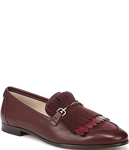 Sam Edelman Liz Leather and Suede Fringe Detail Bit Buckle Loafers