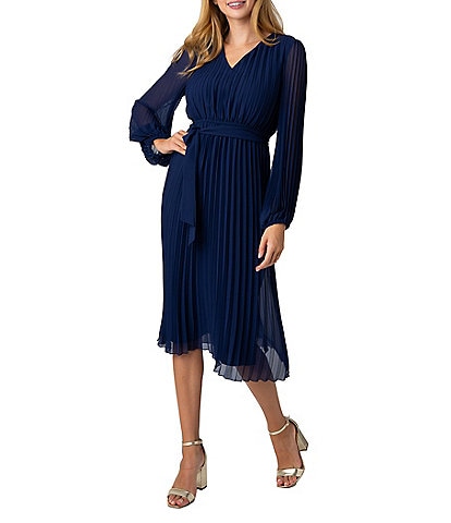 Sam Edelman Long Sleeve Pleated Chiffon Midi Dress