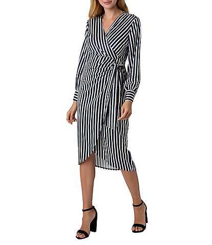 Sam Edelman Long Sleeve Stripe Wrap Midi Dress