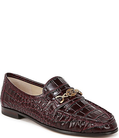 Sam Edelman Lucca Crocodile Embossed Leather Bit Buckle Flat Loafers