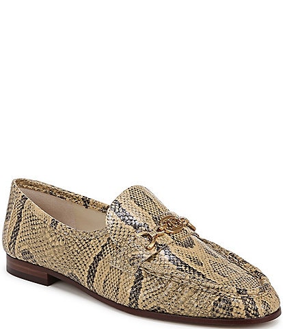 Sam Edelman Lucca Snake Print Leather Ruched Bit Buckle Flat Loafers