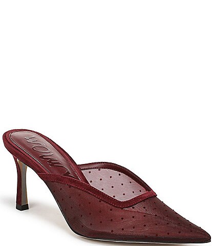 Sam Edelman Margeaux High Vamp Mini Polka Dot Mesh Pointed Toe Dress Mules
