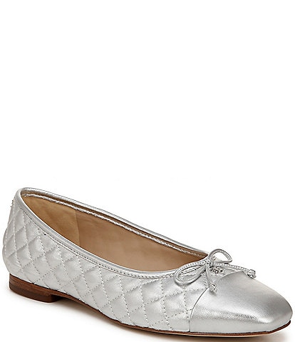 Sam Edelman Marilyn Quilted Leather Cap Toe Bow Detail Ballet Flats