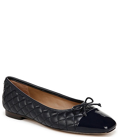 Sam Edelman Marilyn Quilted Leather Cap Toe Bow Detail Ballet Flats