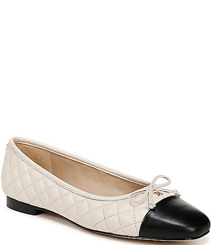 Sam Edelman Marilyn Quilted Leather Cap Toe Bow Detail Ballet Flats