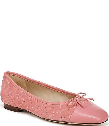 Sam Edelman Marilyn Quilted Suede Cap Toe Bow Detail Ballet Flats