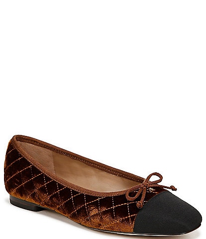 Sam Edelman Marilyn Quilted Velvet Cap Toe Bow Detail Ballet Flats