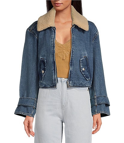 Sam Edelman Mesa Crop Collar Long Sleeve Denim Jacket