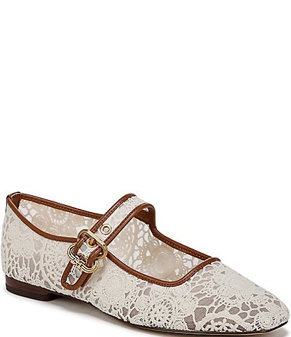 Sam Edelman Michaela Floral Crochet Fabric Mary Jane Flats