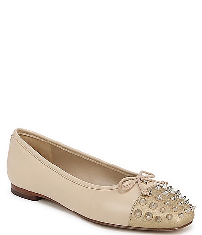 Sam Edelman Monet Leather Studded Cap Toe Bow Detail Ballet Flats