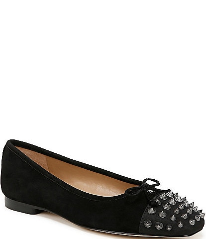 Sam Edelman Monet Suede Studded Cap Toe Bow Detail Ballet Flats