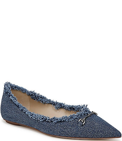 Sam Edelman Nori Fray Denim Bit Buckle Pointed Toe Flats