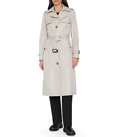 Sam Edelman Notch Collar Front Shield Single Breasted Trench Coat