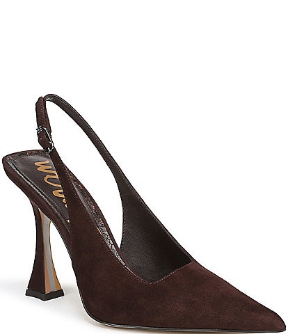 Sam Edelman Odette Suede Slingback Flared Heel Pointed Toe Pumps