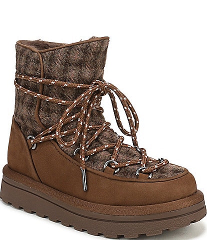 Sam Edelman Ovie Leather Plaid Fabric Faux Fur Lined Booties