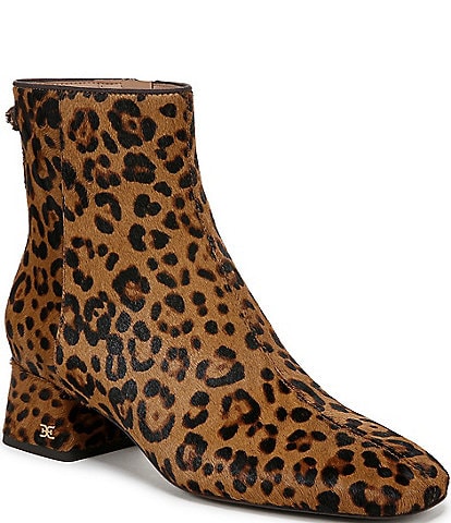 Sam Edelman Paige Leopard Print Calf Hair Leather Square Toe Dress Booties