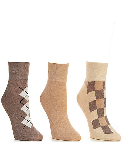 Sam Edelman Plaid & Argyle Print Wide Welt Quarter Socks, 3 Pack