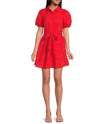 Sam Edelman Puff Sleeve Eyelet Button Front Shirt Dress