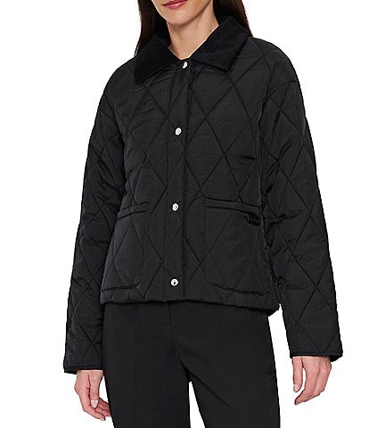 Sam Edelman Quilted Pattern Corduroy Point Collar Cropped Jacket