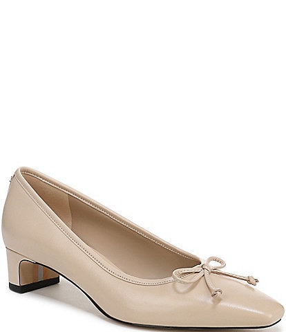 Sam Edelman Rinda Leather Bow Detail Block Heel Square Toe Dress Pumps