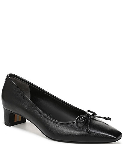 Sam Edelman Rinda Leather Bow Detail Block Heel Square Toe Dress Pumps