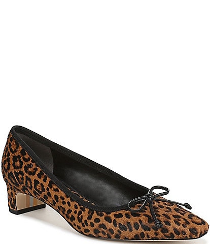 Sam Edelman Rinda Leopard Print Calf Hair Bow Detail Block Heel Square Toe Dress Pumps