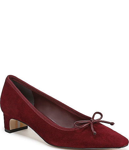 Sam Edelman Rinda Suede Bow Detail Block Heel Square Toe Dress Pumps