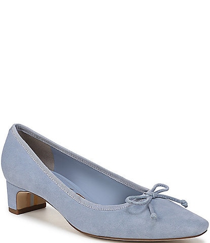 Sam Edelman Rinda Suede Bow Detail Block Heel Square Toe Dress Pumps
