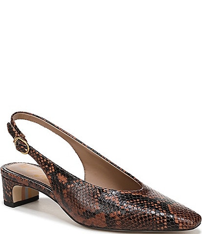 Sam Edelman Ronnie Snake Print Leather Block Heel Square Toe Slingback Pumps