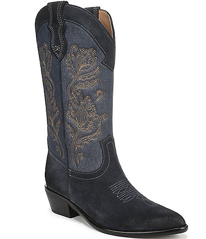 Sam Edelman Rue Suede and Denim Tall Western Boots