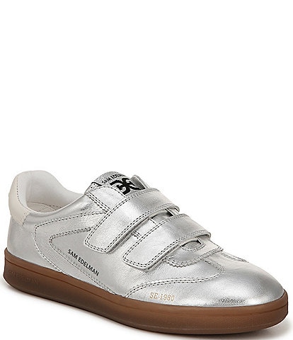 Sam Edelman Talia Gum Sole Metallic Leather Dual Strap Street Sneakers