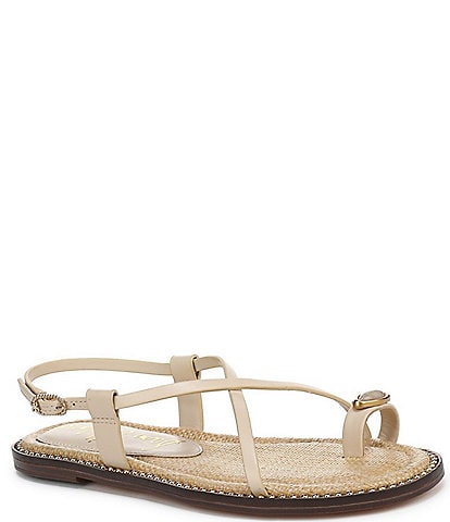 Sam Edelman Tenly Leather Embellished Toe Ring Strappy Sandals