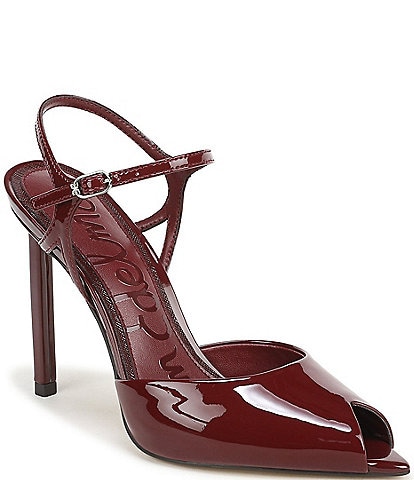 Sam Edelman Tinslie Patent Leather Ankle Strap Pointed Peep Toe Pumps