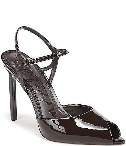 Sam Edelman Tinslie Patent Leather Ankle Strap Pointed Peep Toe Pumps