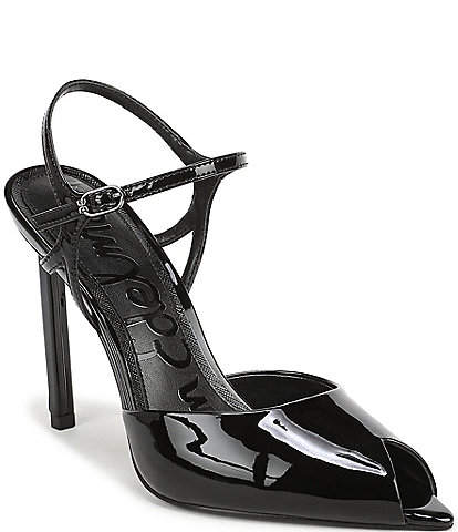 Sam Edelman Tinslie Patent Leather Ankle Strap Pointed Peep Toe Pumps